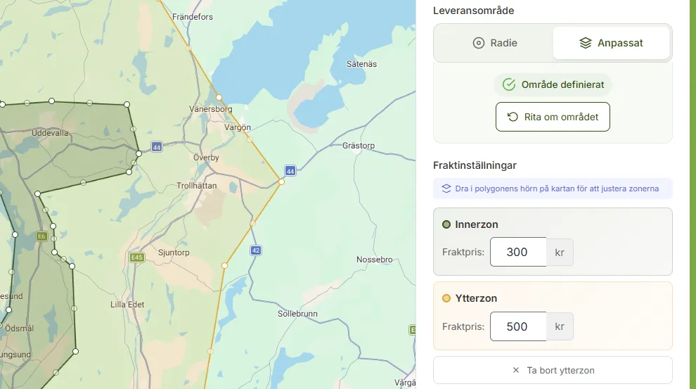 Fraktinställningar